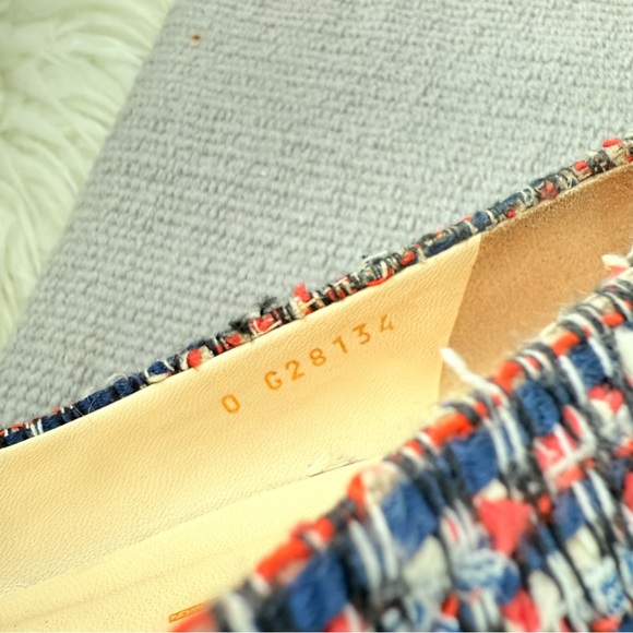 Chanel Tweed and Studded Red White Blue Ballet Flats - Picture 2 of 9